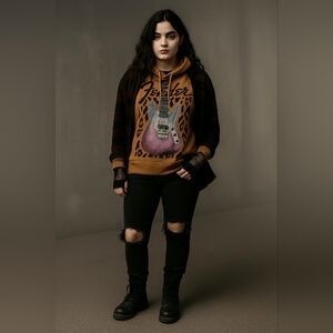 Fender Guitar‎ Hoodie Medium Leopard Print Pink Graphic Sweatshirt Unisex